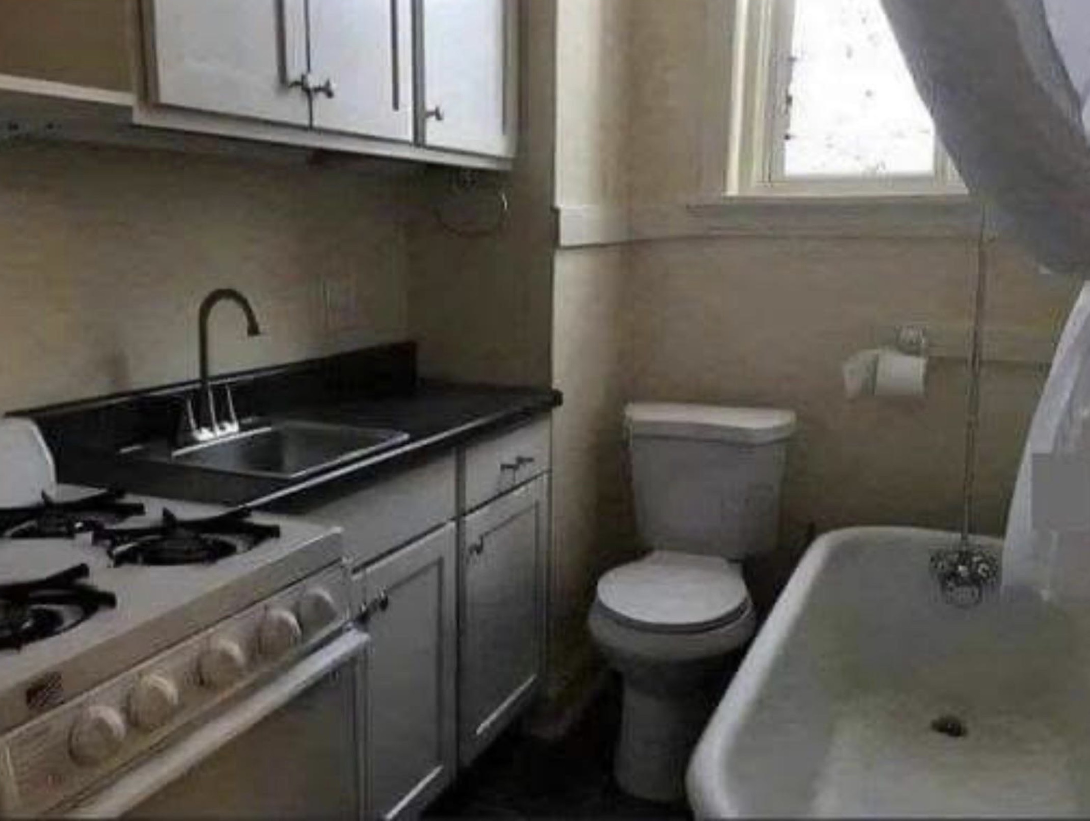 toilet in kitchen apartment